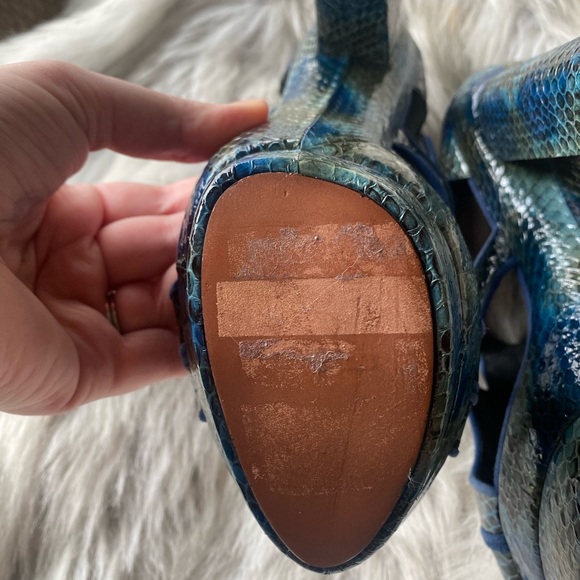 Rachel Zoe teal platform python snakeskin block heel zipper sky high heel 2000s - Picture 5 of 13